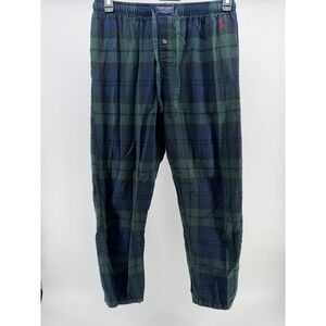 Polo Ralph Lauren Mens Flannel Pajama Pants Green Blue Plaid Medium Blackwatch